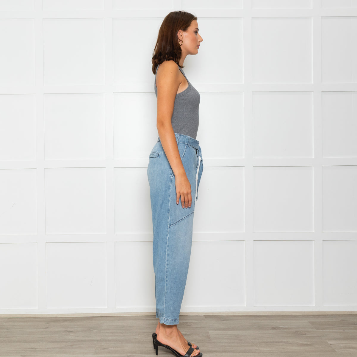 Ba&sh Blue Denim Barrell Cut Belted Jeans