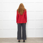 IRO Red And Cream Fray Edge Quespo Jacket