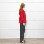 IRO Red And Cream Fray Edge Quespo Jacket