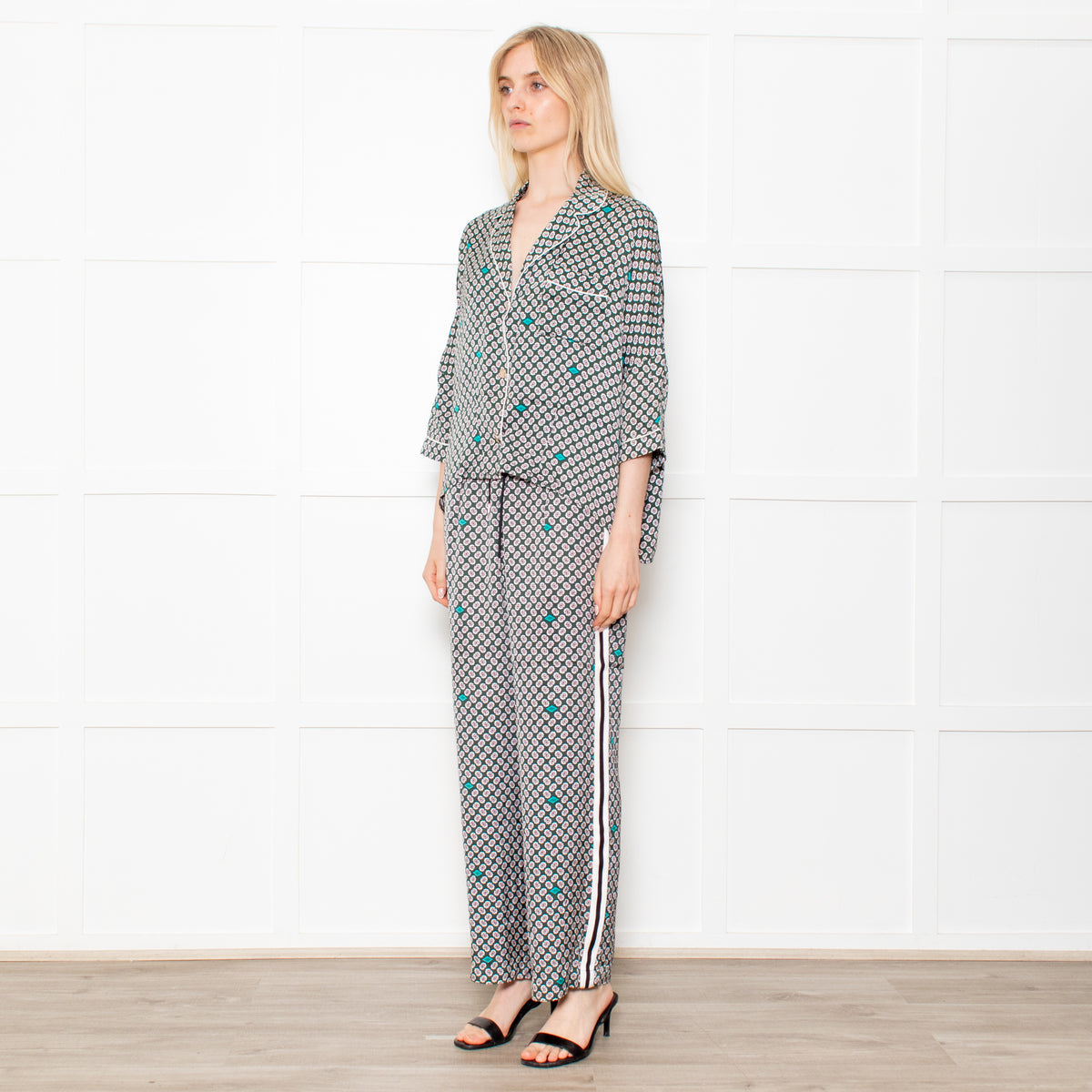 Maje Green Small Floral Pattern Pyjama Style Shirt