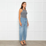 Ba&sh Blue Denim Barrell Cut Belted Jeans