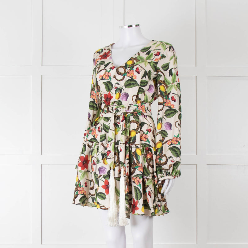 Borgo De Nor Cream Green Paradise Print Mini Dress
