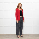 IRO Red And Cream Fray Edge Quespo Jacket