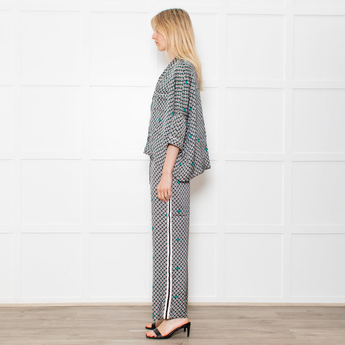 Maje Green Small Floral Print Pyjama Style Trousers