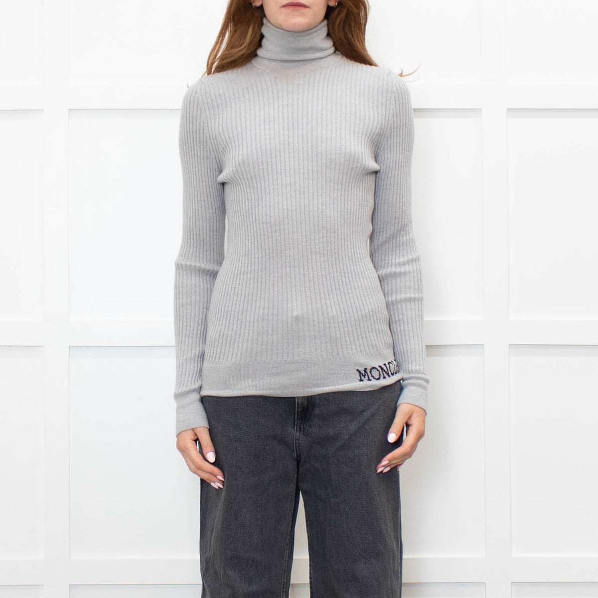 Moncler Grey Ribbed Wool Rollneck Jumper