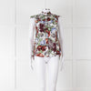 Erdem White Red Green Floral Sleeveless Cotton Shirt