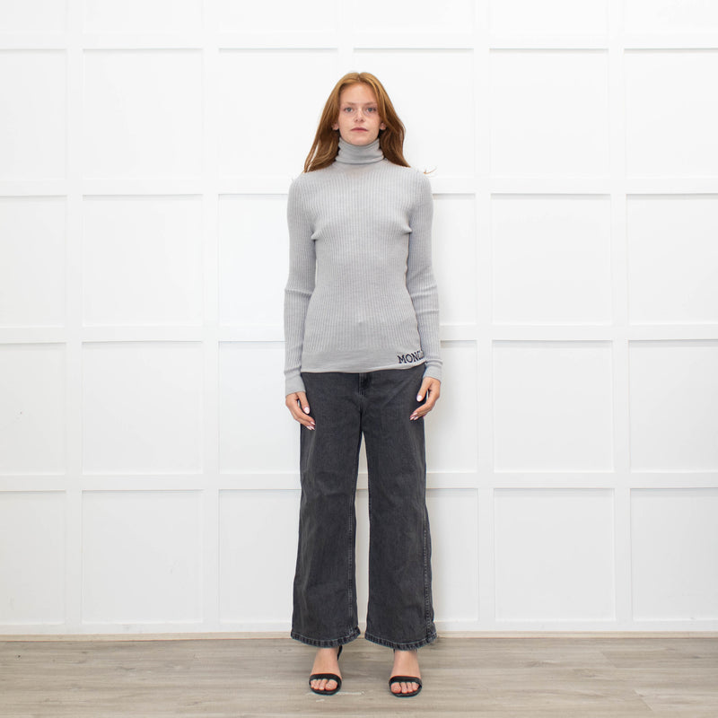 Moncler Grey Ribbed Wool Rollneck Jumper