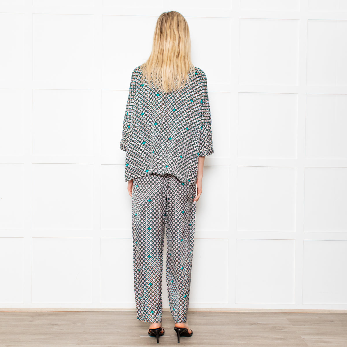Maje Green Small Floral Print Pyjama Style Trousers