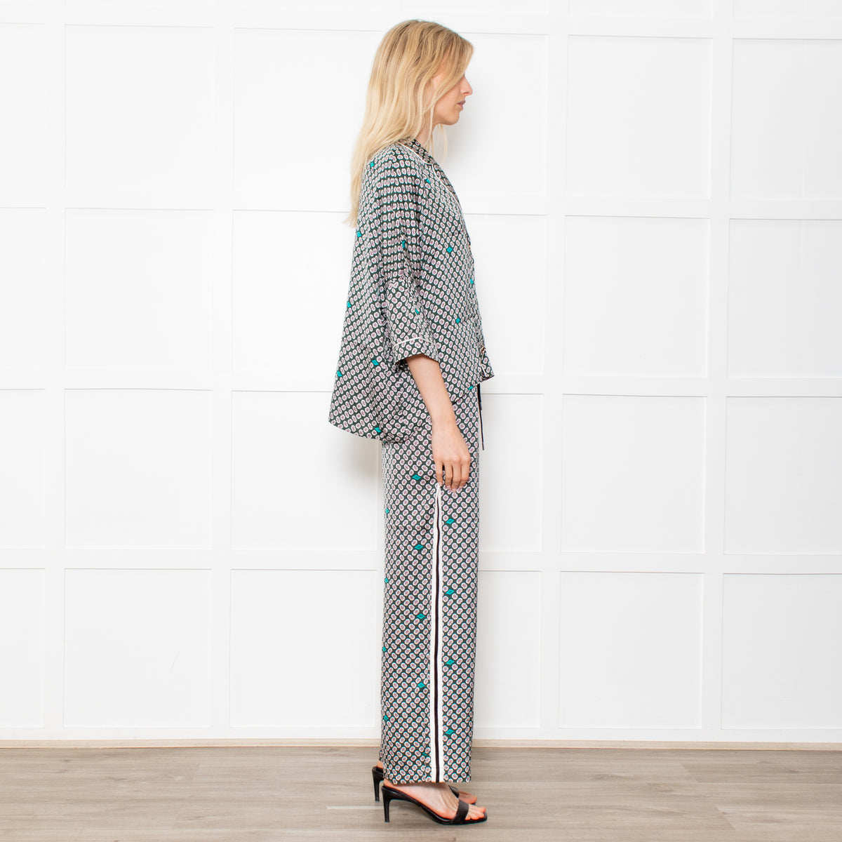 Maje Green Small Floral Print Pyjama Style Trousers