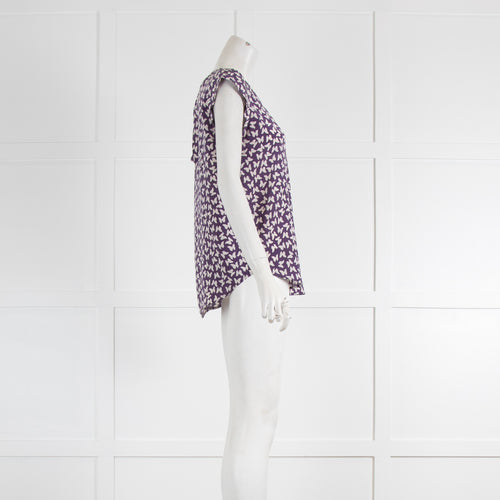 Joie Purple White Butterfly Short Sleeve Silk Top