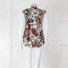 Erdem White Red Green Floral Sleeveless Cotton Shirt