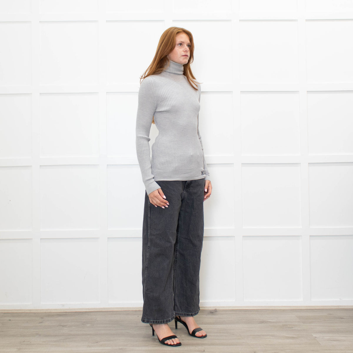 Moncler Grey Ribbed Wool Rollneck Jumper