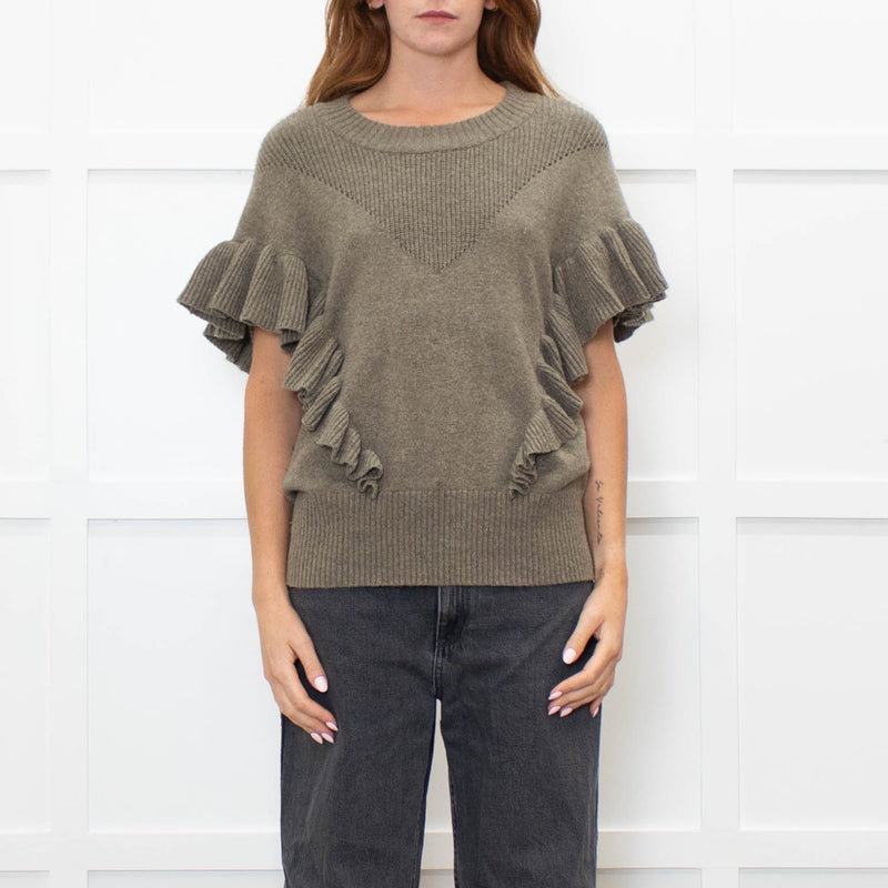 Munthe Khaki Frill Front Knitted Vest
