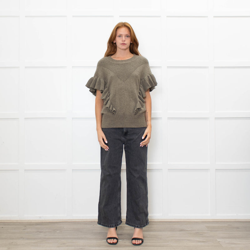 Munthe Khaki Frill Front Knitted Vest
