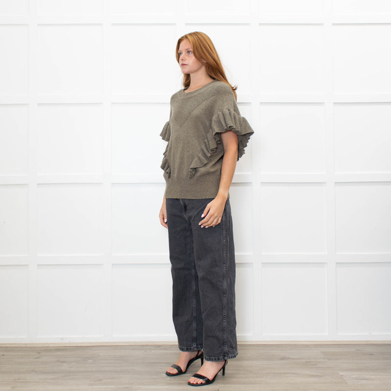 Munthe Khaki Frill Front Knitted Vest