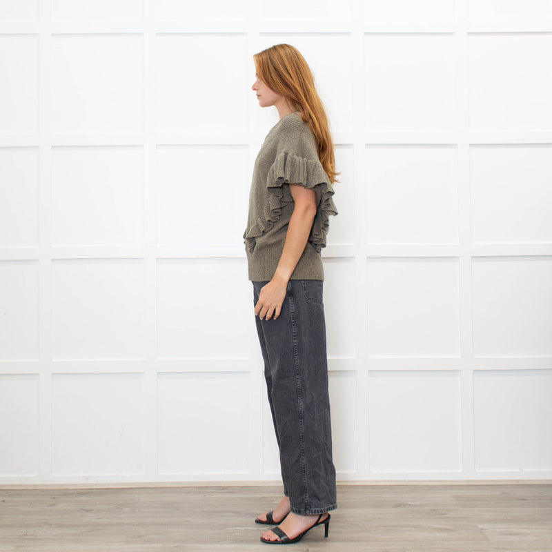Munthe Khaki Frill Front Knitted Vest
