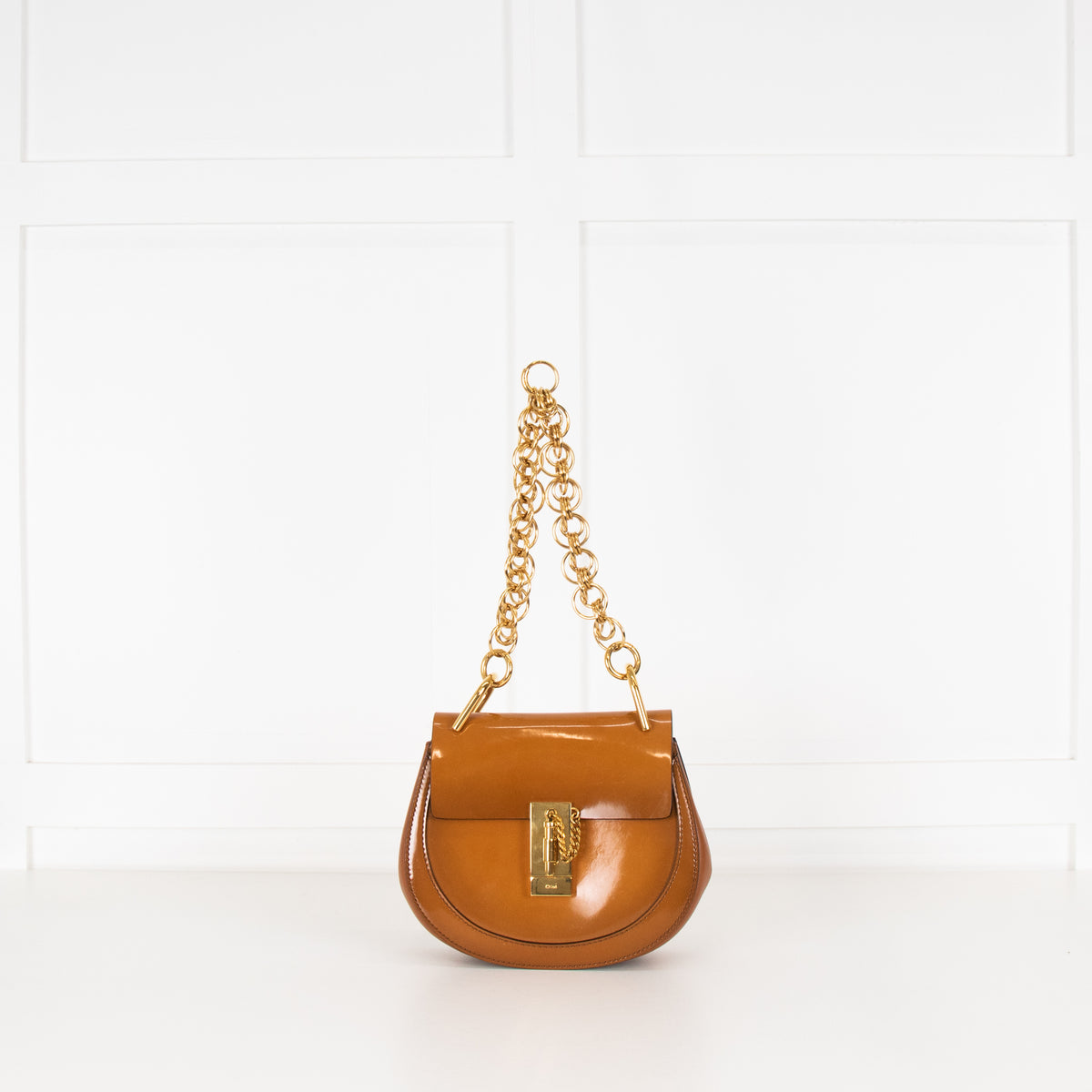 Chloe Caramel Patent Leather Mini Drew Shoulder Bag