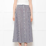 Lisa Marie Fernandez Black & White Check Button Front Midi Skirt With Belt