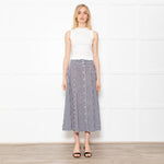 Lisa Marie Fernandez Black & White Check Button Front Midi Skirt With Belt