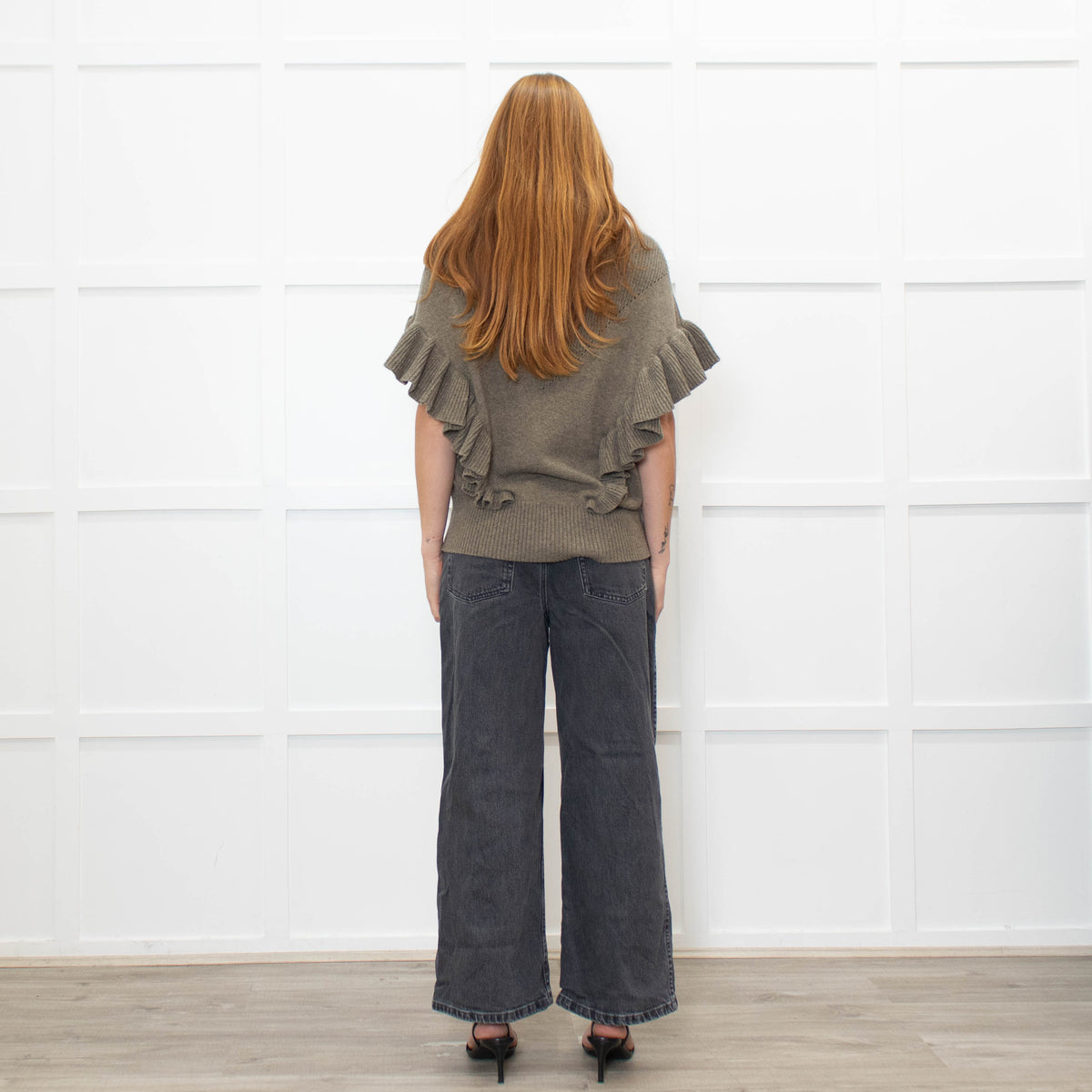 Munthe Khaki Frill Front Knitted Vest