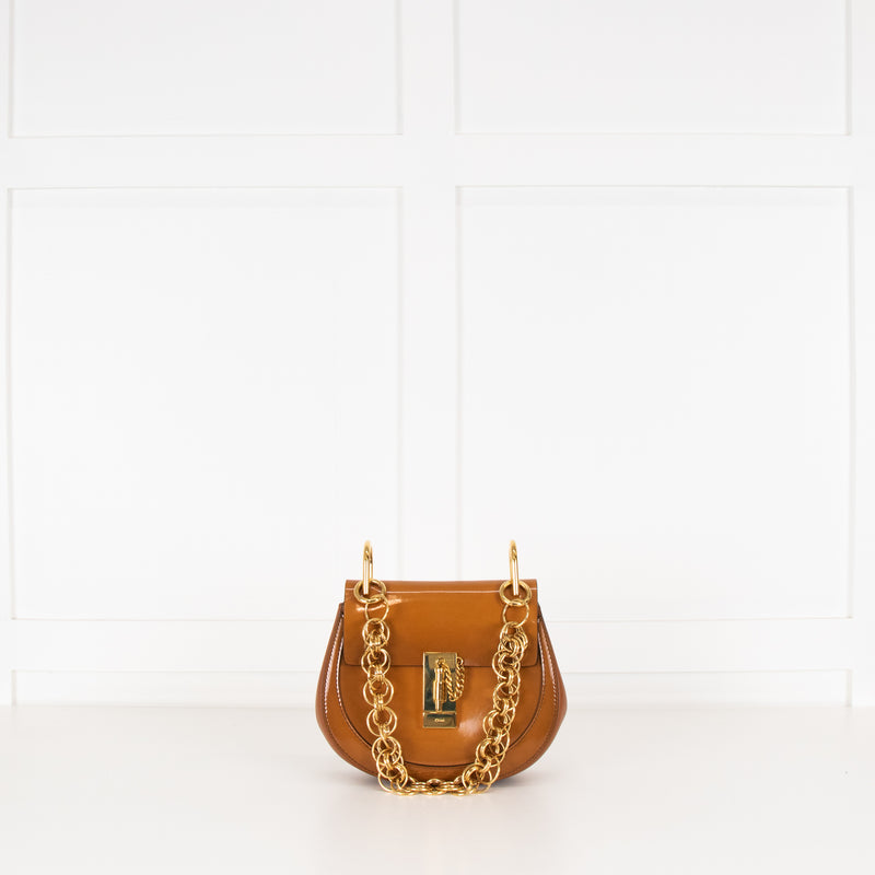 Chloe Caramel Patent Leather Mini Drew Shoulder Bag