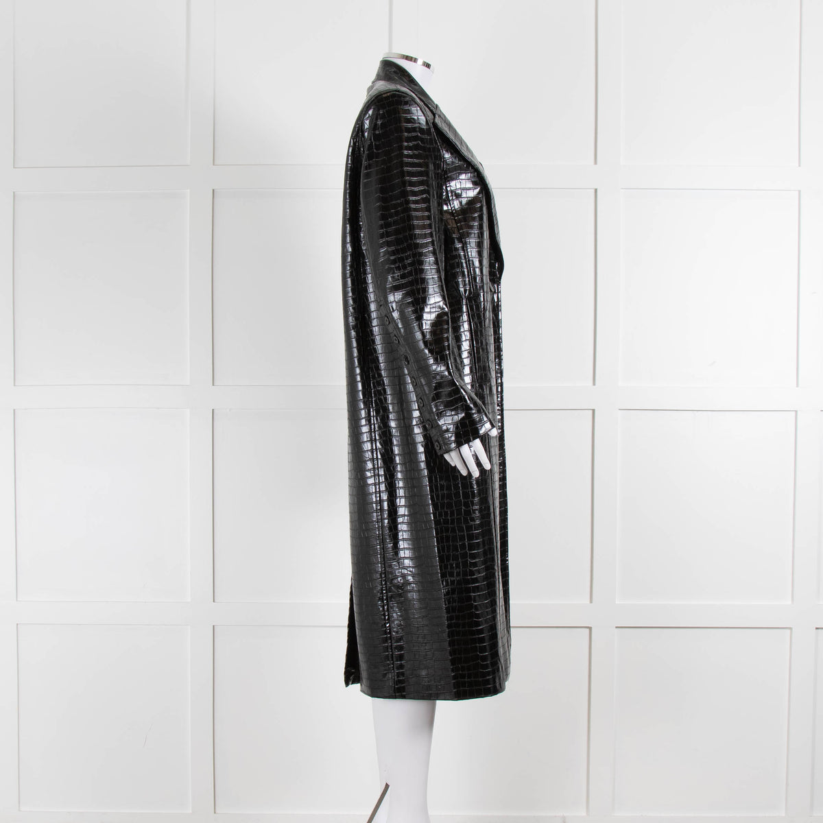 ROTATE Birger Christensen Black Shiny Mock Croc Coat
