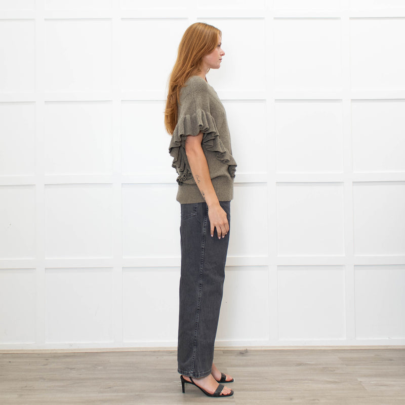 Munthe Khaki Frill Front Knitted Vest