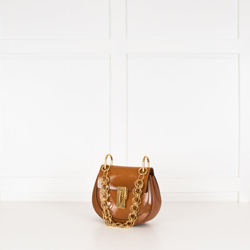 Chloe Caramel Patent Leather Mini Drew Shoulder Bag