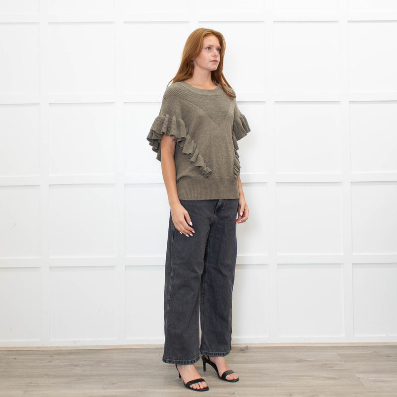 Munthe Khaki Frill Front Knitted Vest