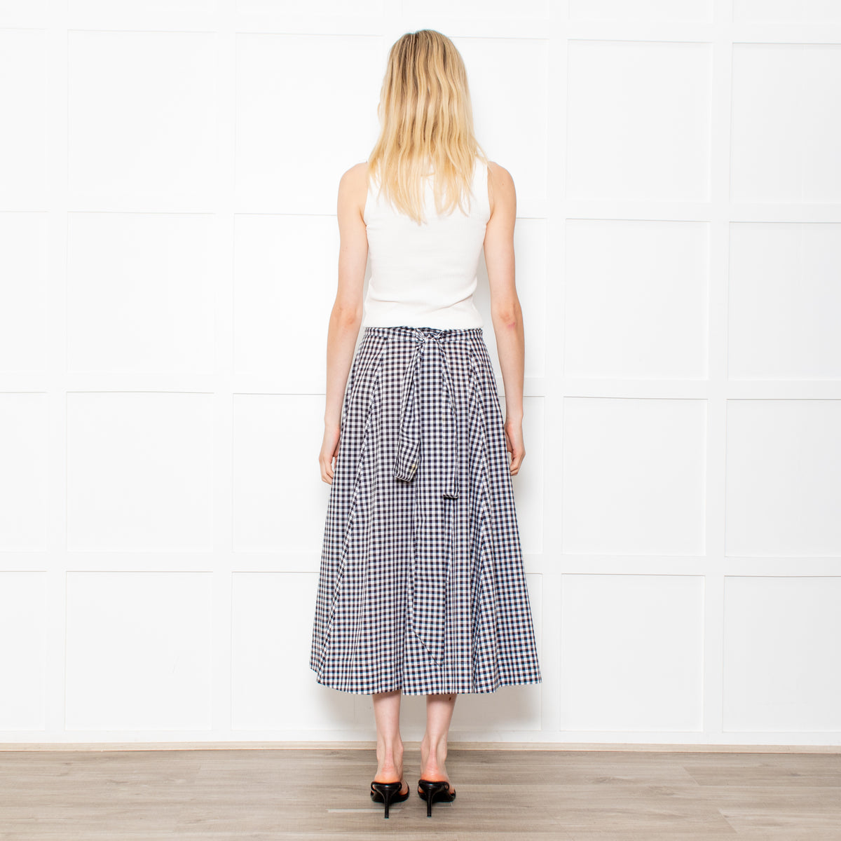 Lisa Marie Fernandez Black & White Check Button Front Midi Skirt With Belt