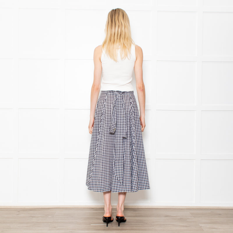 Lisa Marie Fernandez Black & White Check Button Front Midi Skirt With Belt