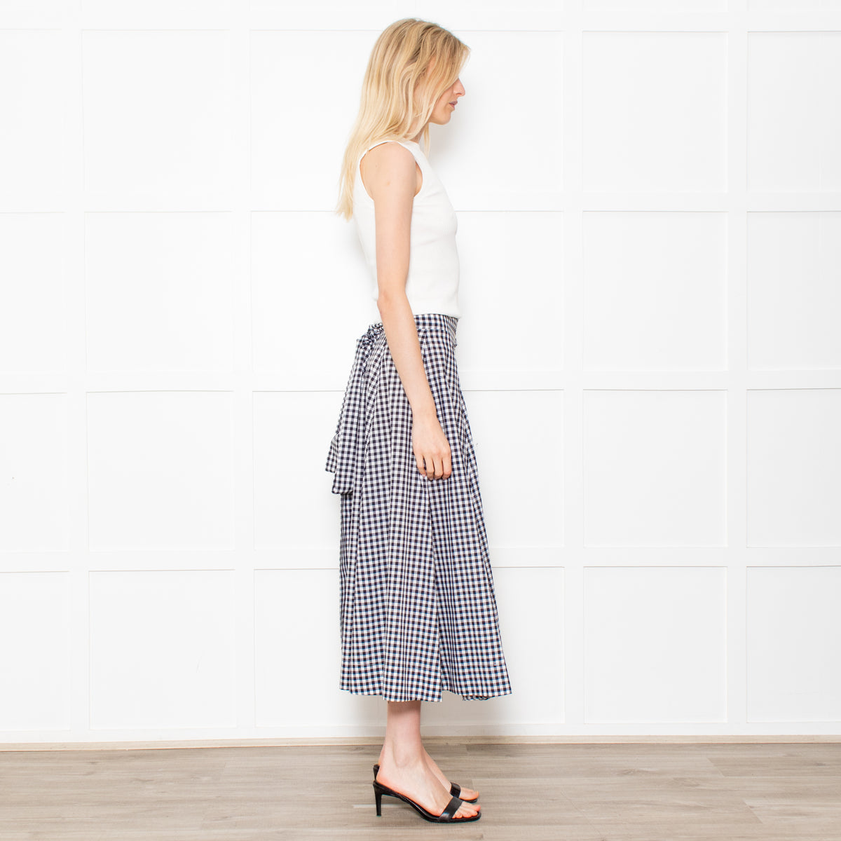 Lisa Marie Fernandez Black & White Check Button Front Midi Skirt With Belt