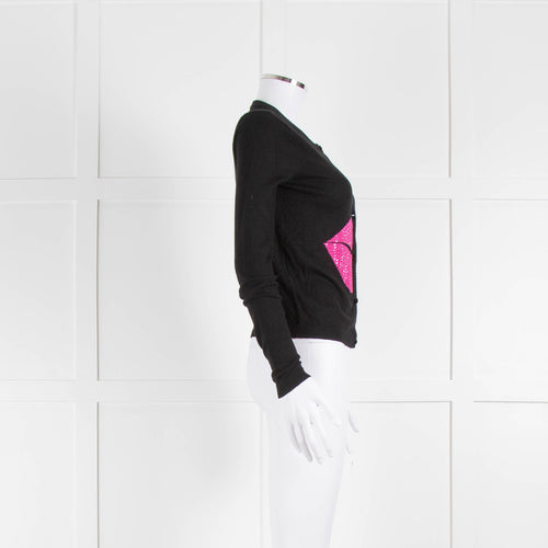 Alice + Olivia Black Pink Embellished Lips Short Cardigan