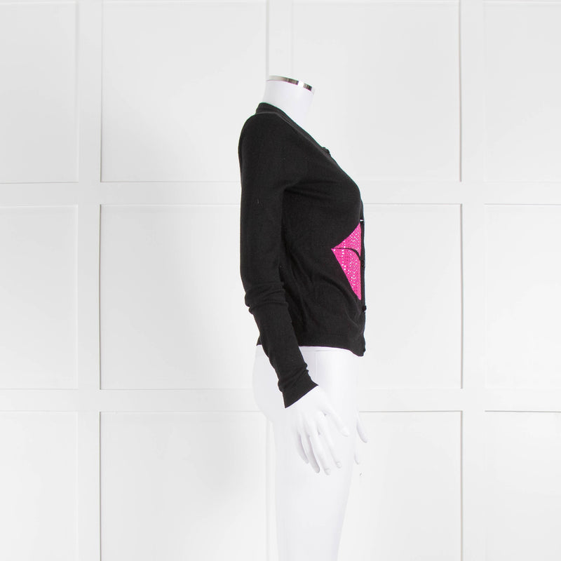 Alice + Olivia Black Pink Embellished Lips Short Cardigan