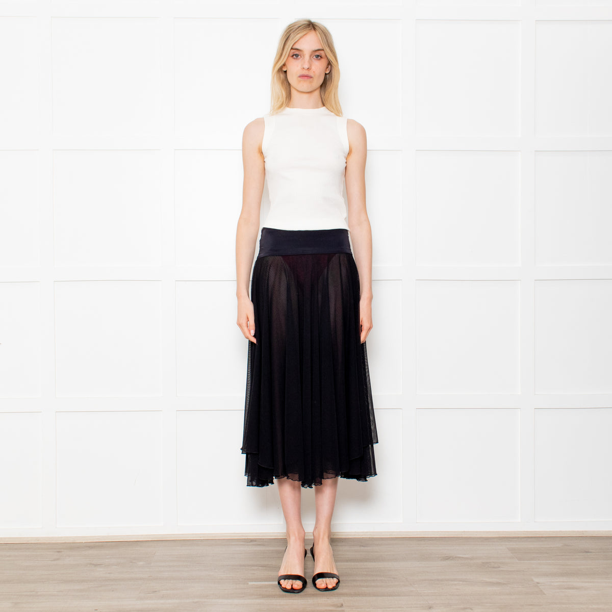 Maryan Mehlhorn Black Net Midi Skirt
