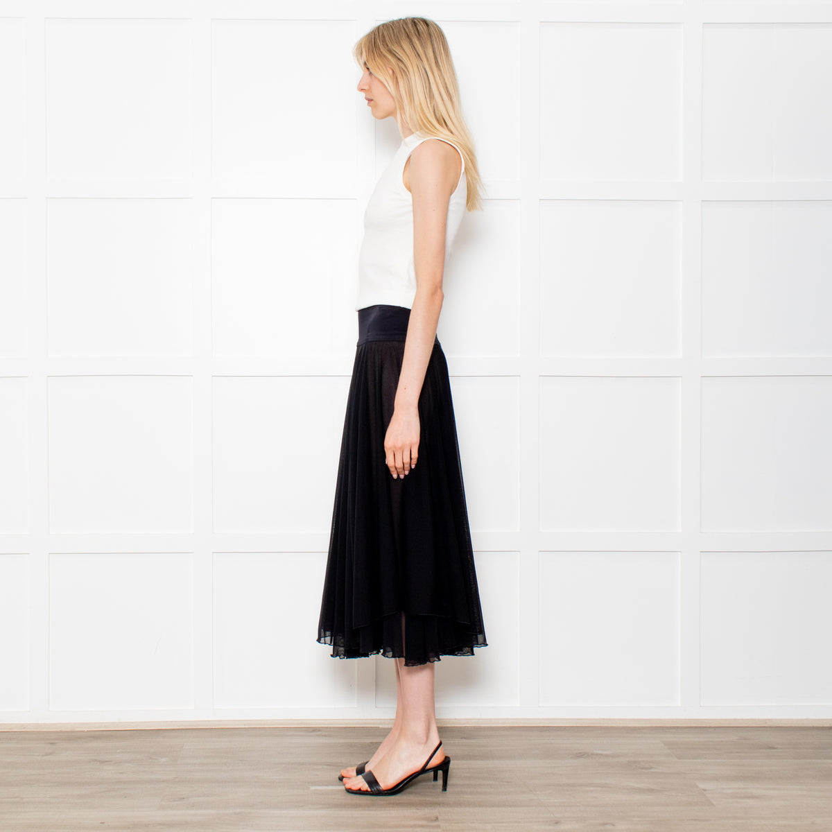 Maryan Mehlhorn Black Net Midi Skirt