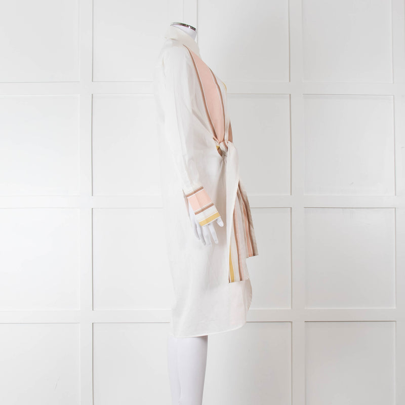 Victoria Victoria Beckham Cream Orange Striped Fine Cotton Tie Up Shirt Dress
