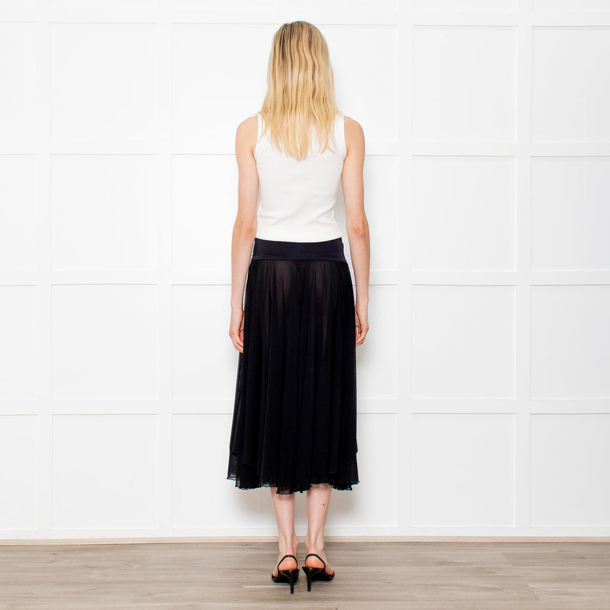 Maryan Mehlhorn Black Net Midi Skirt