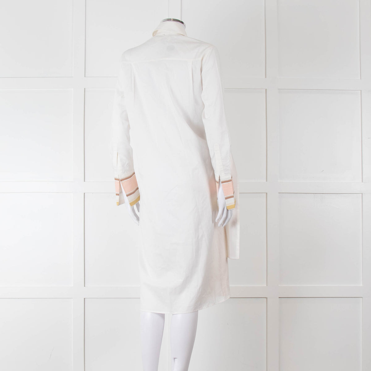 Victoria Victoria Beckham Cream Orange Striped Fine Cotton Tie Up Shirt Dress
