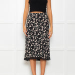 Velvet Black Skirt With Green And Cream Animal Print