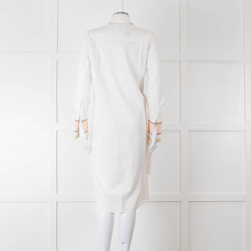 Victoria Victoria Beckham Cream Orange Striped Fine Cotton Tie Up Shirt Dress