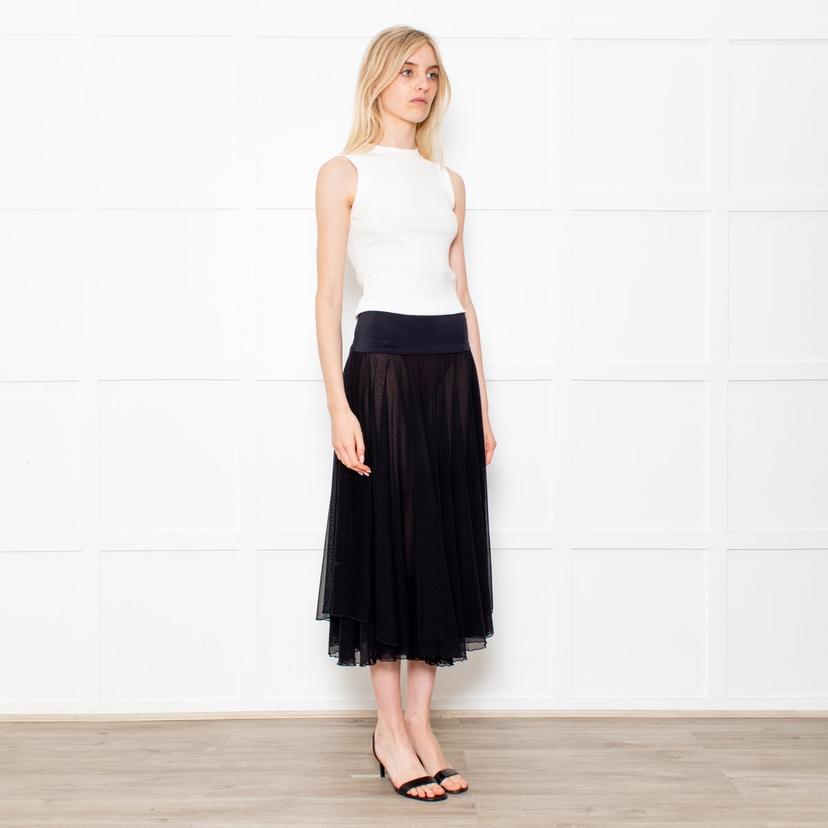 Maryan Mehlhorn Black Net Midi Skirt