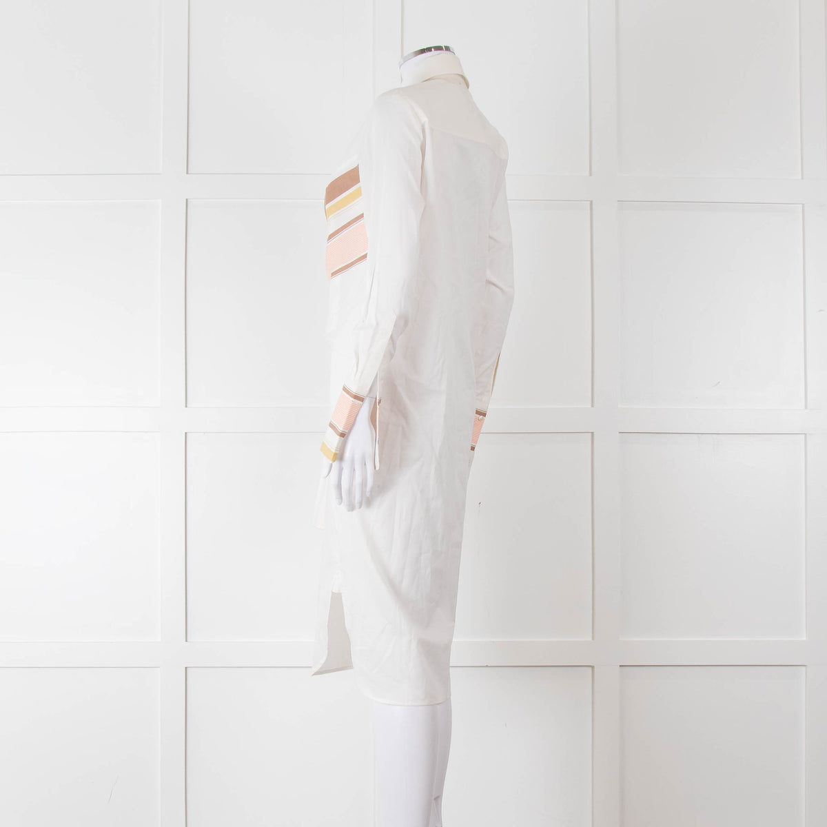 Victoria Victoria Beckham Cream Orange Striped Fine Cotton Tie Up Shirt Dress
