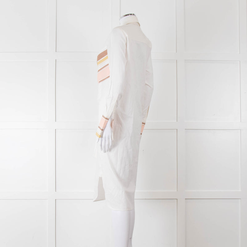 Victoria Victoria Beckham Cream Orange Striped Fine Cotton Tie Up Shirt Dress