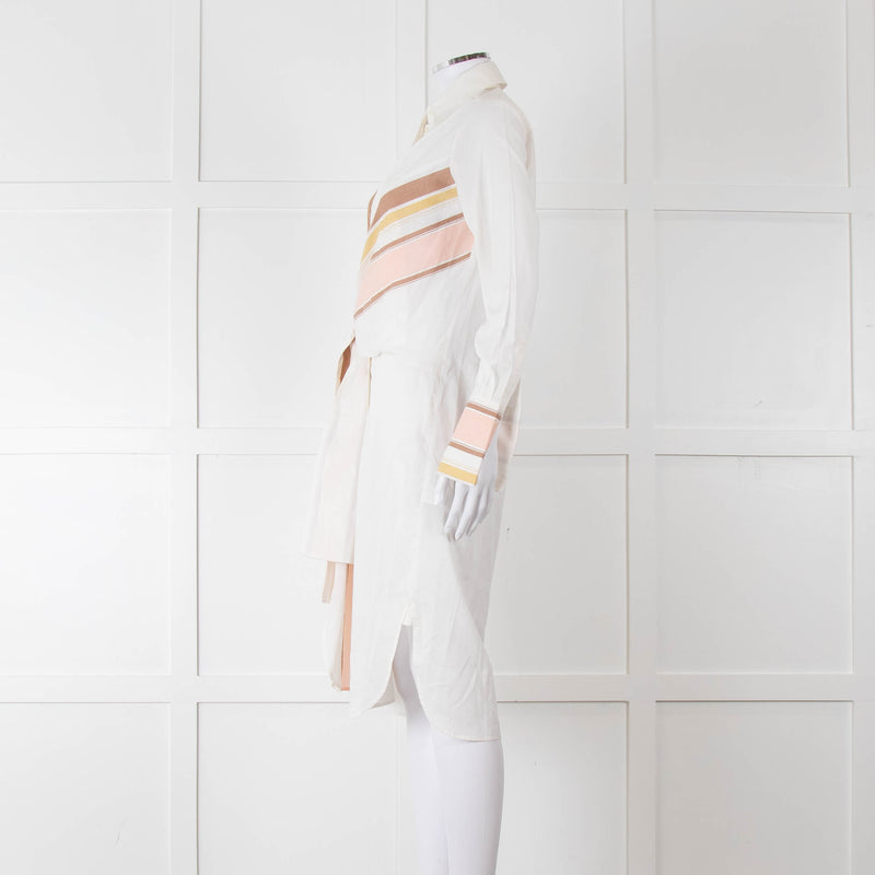 Victoria Victoria Beckham Cream Orange Striped Fine Cotton Tie Up Shirt Dress