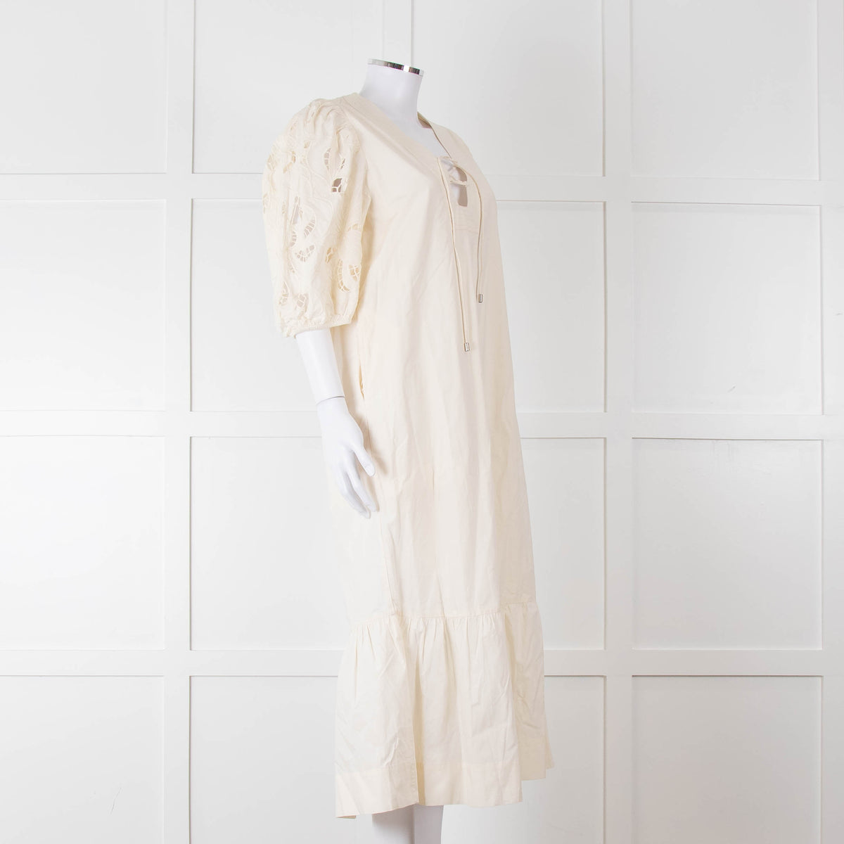 Scarlett Poppies Cream Cotton Broidery Puff Sleeve Maxi Dress