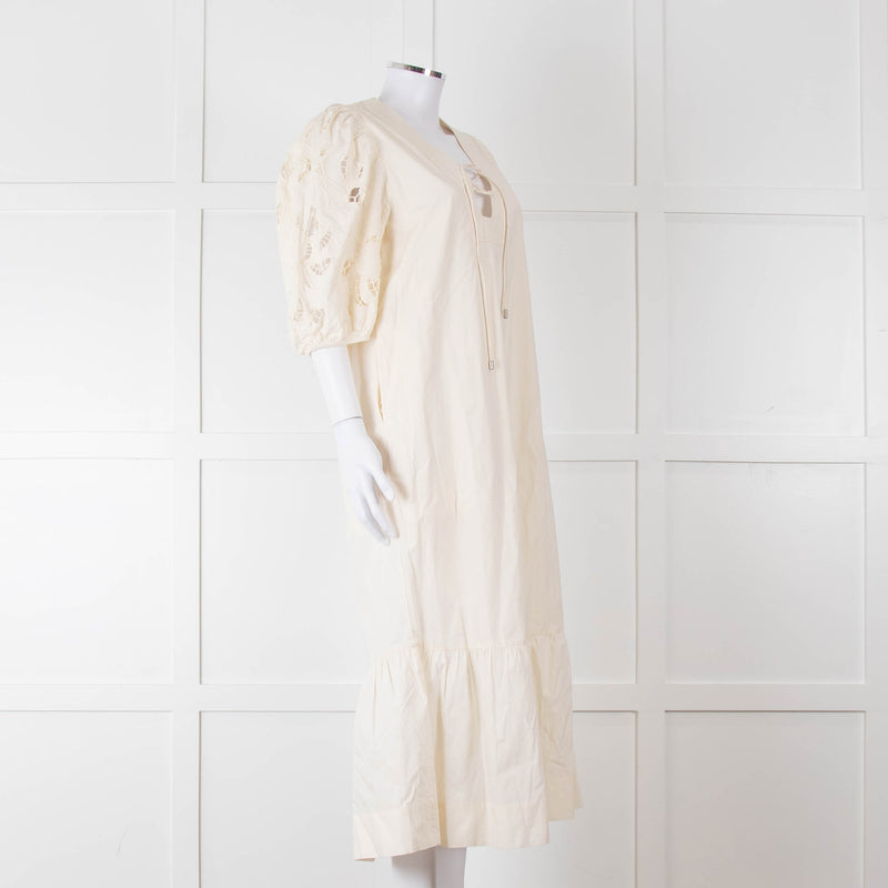 Scarlett Poppies Cream Cotton Broidery Puff Sleeve Maxi Dress
