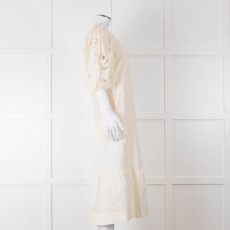Scarlett Poppies Cream Cotton Broidery Puff Sleeve Maxi Dress