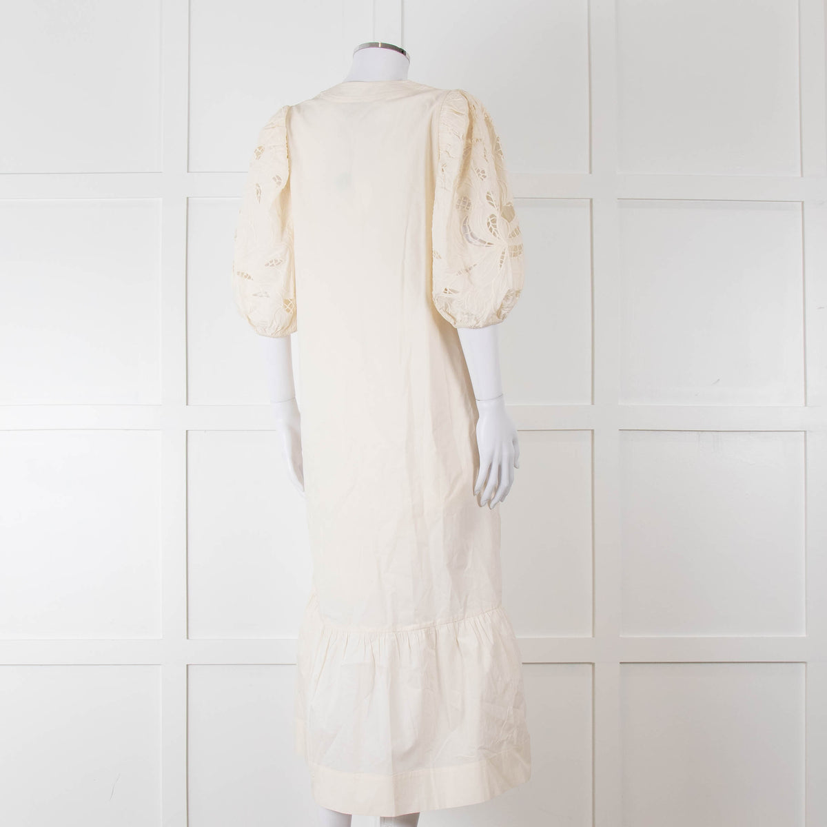 Scarlett Poppies Cream Cotton Broidery Puff Sleeve Maxi Dress