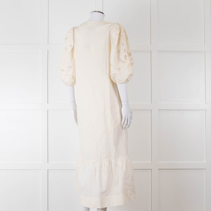Scarlett Poppies Cream Cotton Broidery Puff Sleeve Maxi Dress